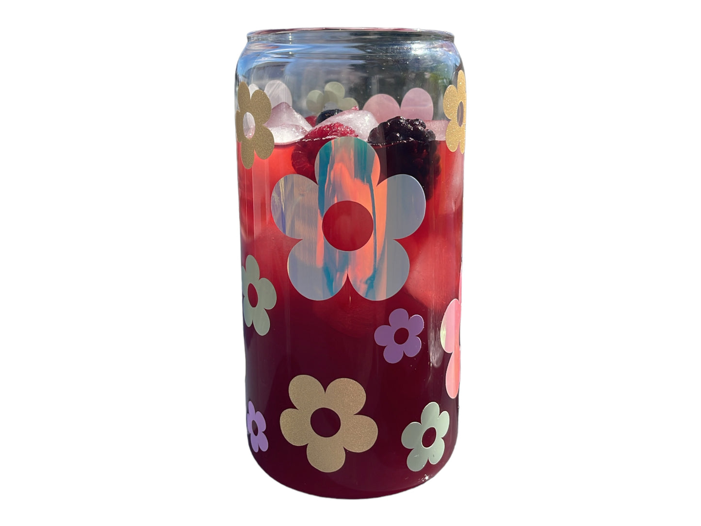 Daisy Trinkbecher aus Glas mit Bambusdeckel