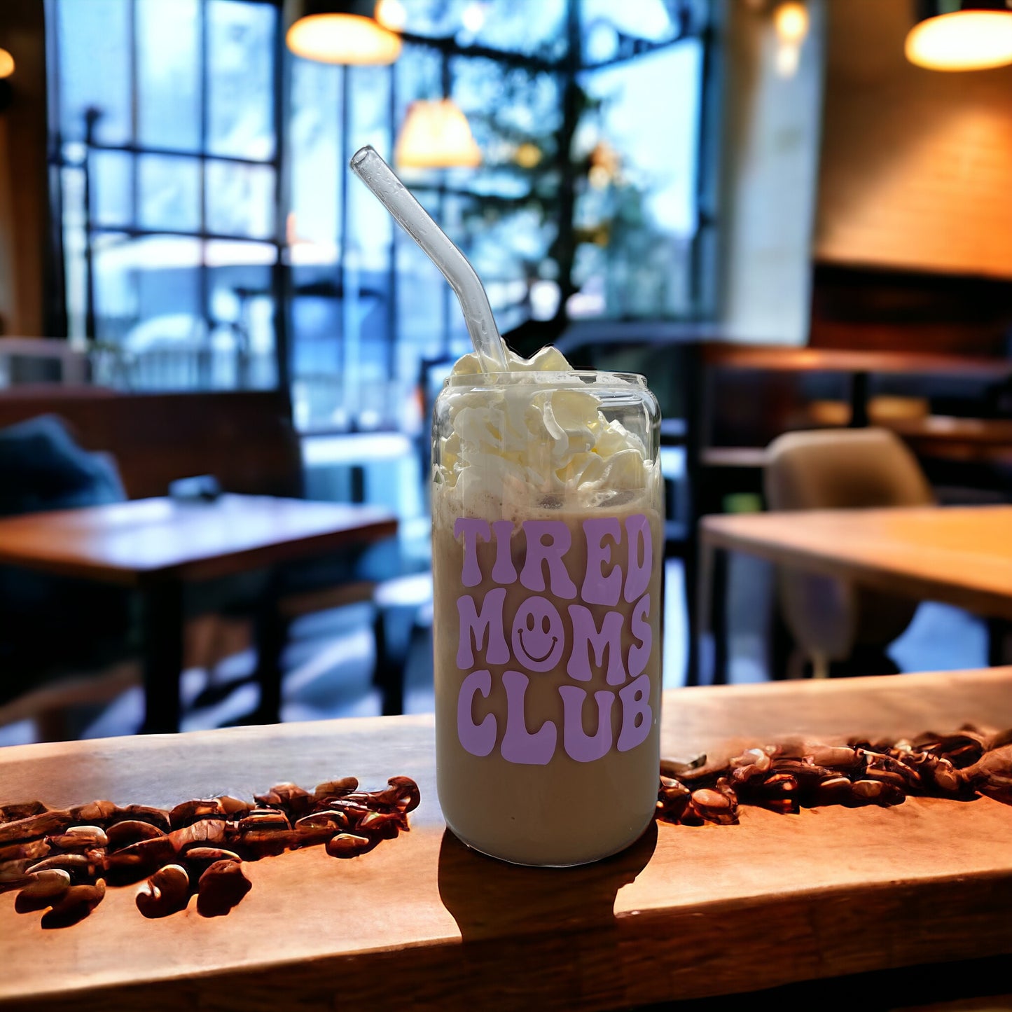 Tired Moms Club Trinkbecher aus Glas mit Bambusdeckel