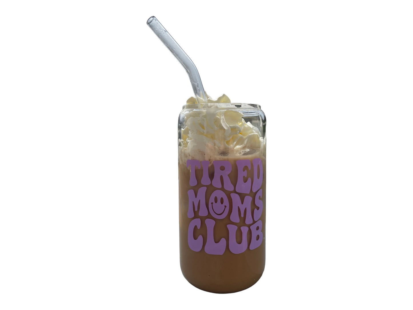 Tired Moms Club Trinkbecher aus Glas mit Bambusdeckel