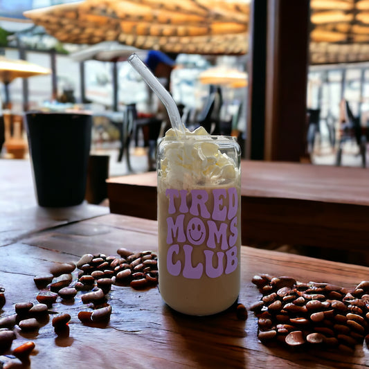 Tired Moms Club Trinkbecher aus Glas mit Bambusdeckel