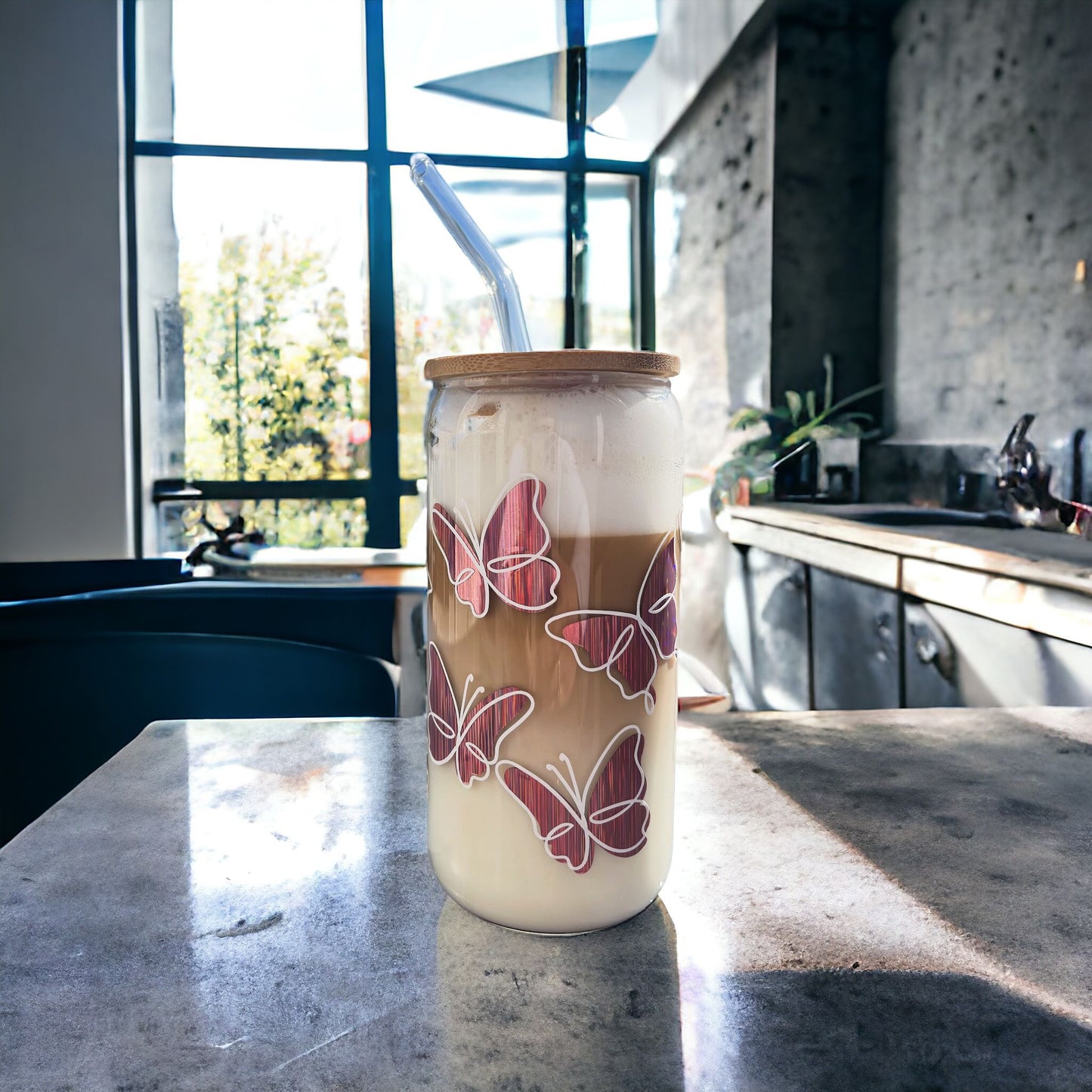 Schmetterling Trinkbecher aus Glas
